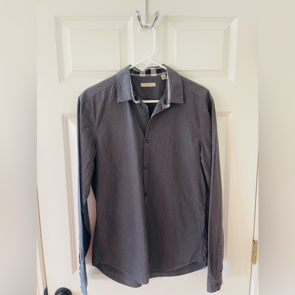 Burberry Brit Grey/Black Plaid Long Sleeve Button Medium